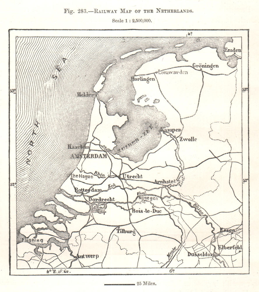 Railway Map of the Netherlands. Sketch map 1885 old antique plan chart